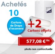 12 cartons de 9 rouleaux de draps d’examen + 2 cartons offerts