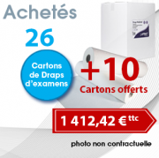Drap Médical 2 plis collés, blanc. 26 +10 cartons  Drap d'examen pas cher. Promotion draps d'examen pas cher